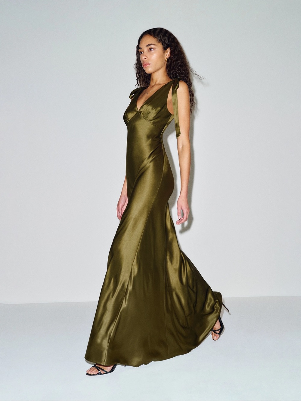 Reformation Pernille Silk Dress - Moss Green, Size Medium